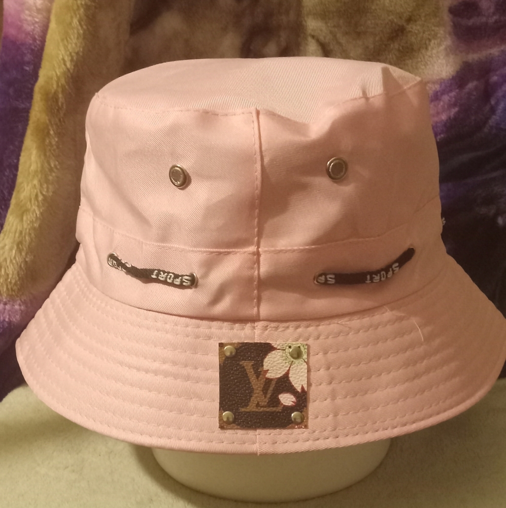 Upcycled Pink Bucket Hat with LV Logo